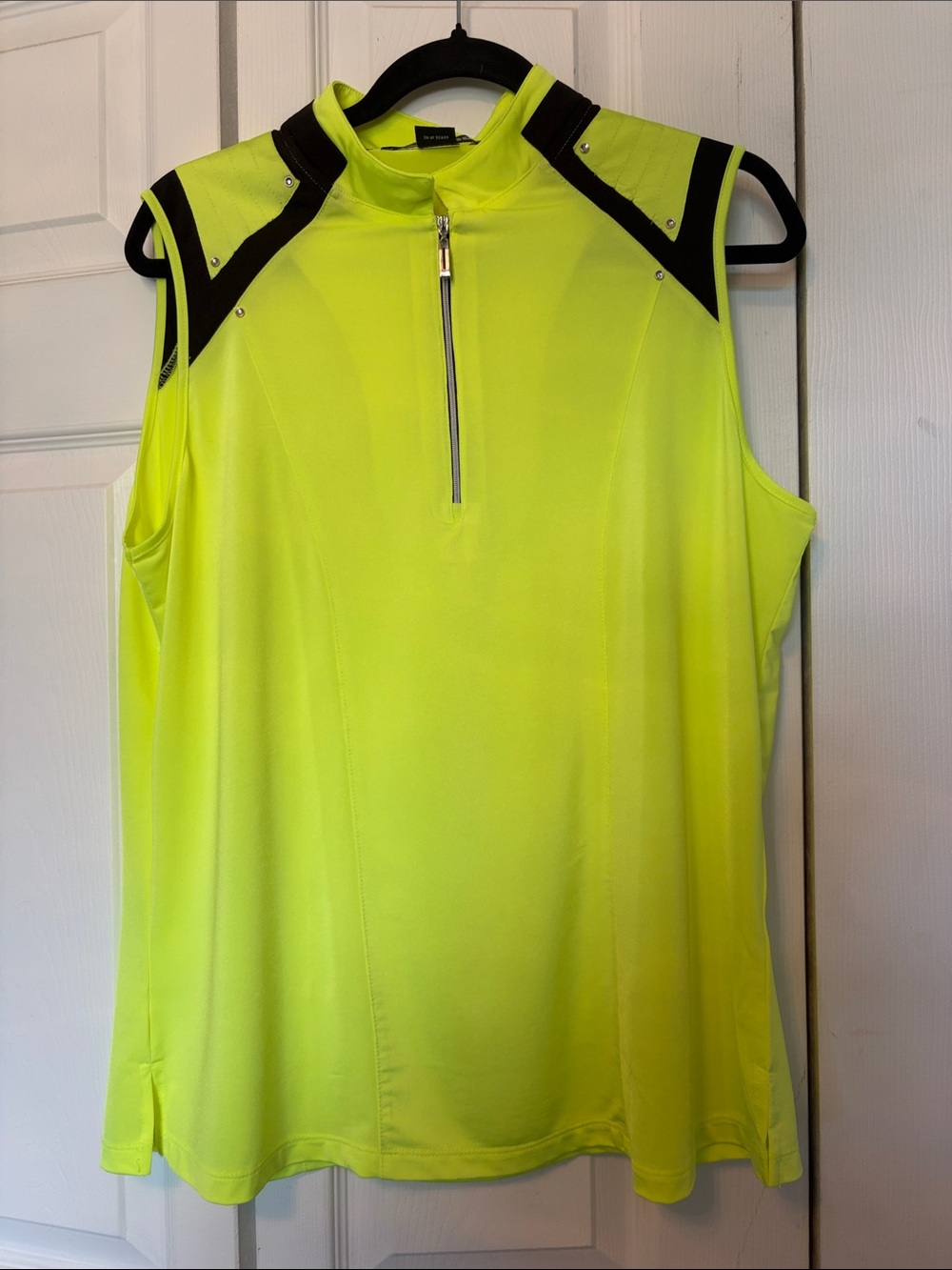 jamie sadock Neon Yellow Sleeveless Zip Golf Tank with Black Shoulder Panels